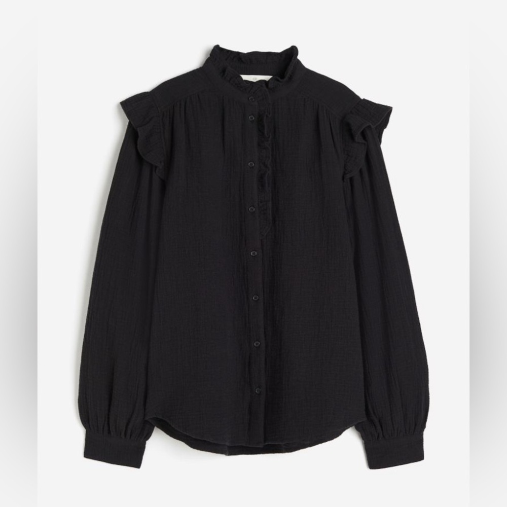 H&M Black Ruffled Blouse